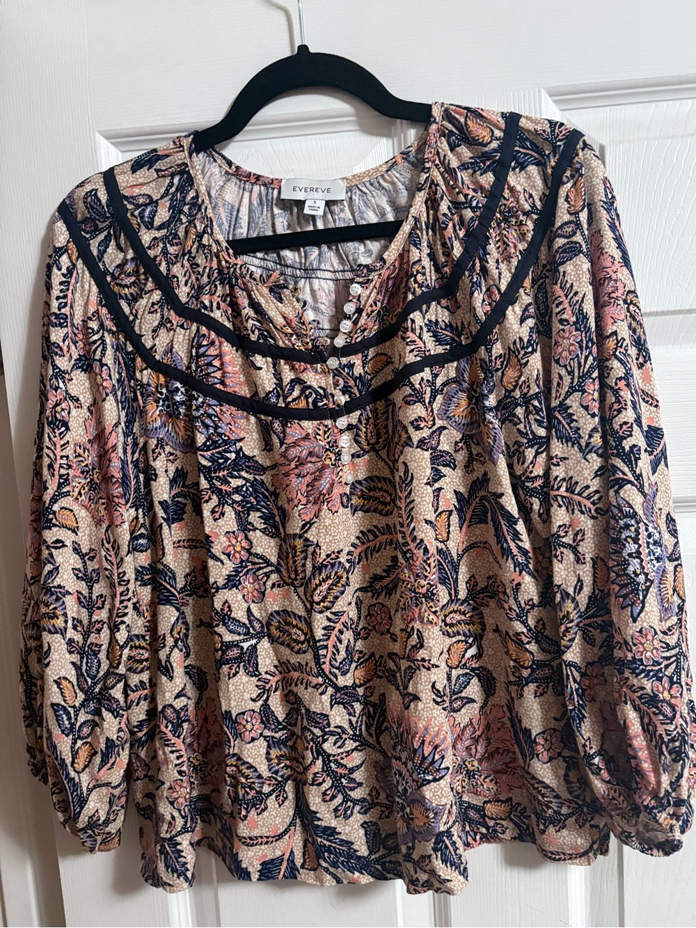 Evereve floral paisley boho bohemian peasant blouse top S